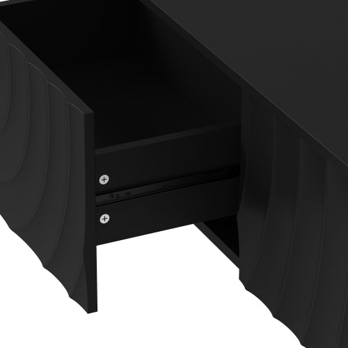 AEELLEEA Modern Black Coffee Table with Storage Drawer, 47.2" Rectangular Living Room Table with Wave Pattern Design