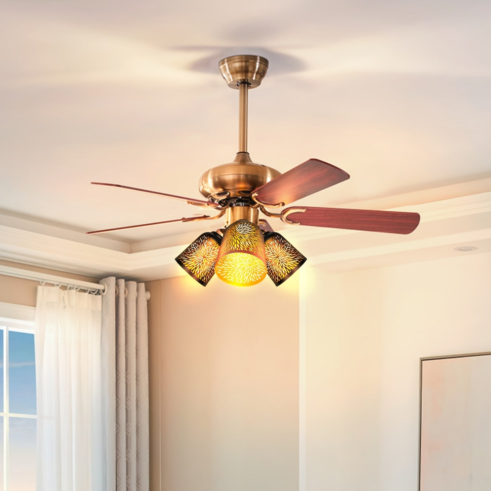 4-Pack Etched chrysanthemum Metal Pendant Light Shades,5" Diameter, Bronze/Black for Ceiling Fan & Lamp Covers