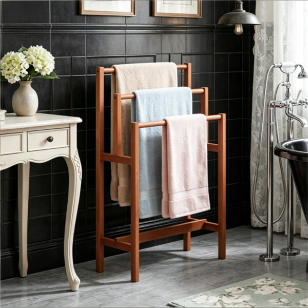 AEELLEEA 3-Tier Wooden Towel Rack, Freestanding Solid Hardwood Towel Holder for Bathroom, Bedroom and Blankets