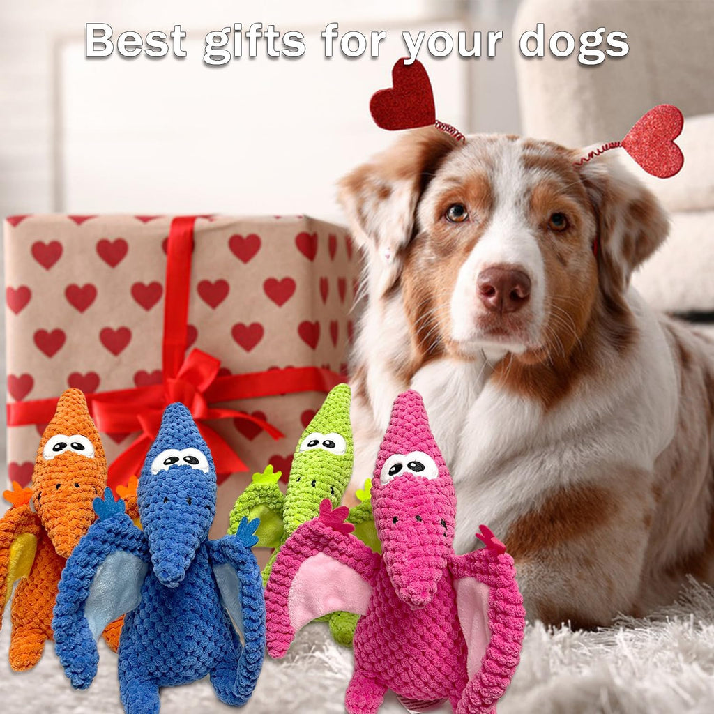 LWBMG Squeaky Dog Toys Plush Dog Toy with Crinkle Paper Dinosaur Dog Toy Stuffed Animals Chew Toy Plush Squeaky Dog Birthday Toys for Small Medium Large Dogs Pink