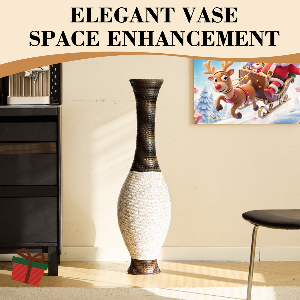 AEELLEEA Tall Woven Floor Dry Vase, 40.2"H x 11.8" D, Two-Tone Textured Decor Vase for Pampas Grass & Dried Branches, Boho Farmhouse Entryway Living Room Decor