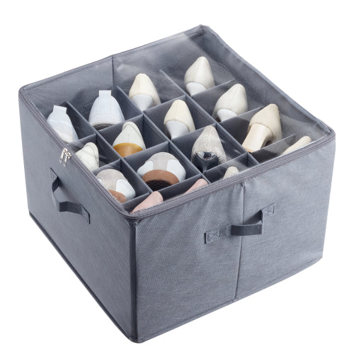 Under Bed Shoe Storage Organizer, 16 Compartments with Adjustable Dividers, Clear Window & Reinforced Handles, Breathable.