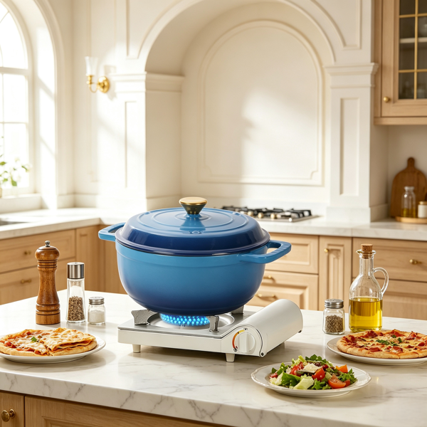 AEELLEEA 6QT Enameled Cast Iron Dutch Oven with Lid, Nonstick Interior, Dual Handles, Blue