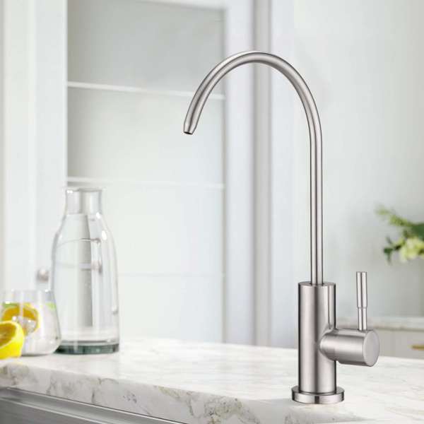 AEELLEEA Drinking Water Faucet, SUS304 Stainless Steel RO Faucet with 360° Swivel Gooseneck Spout, Single Handle, Brushed Nickel
