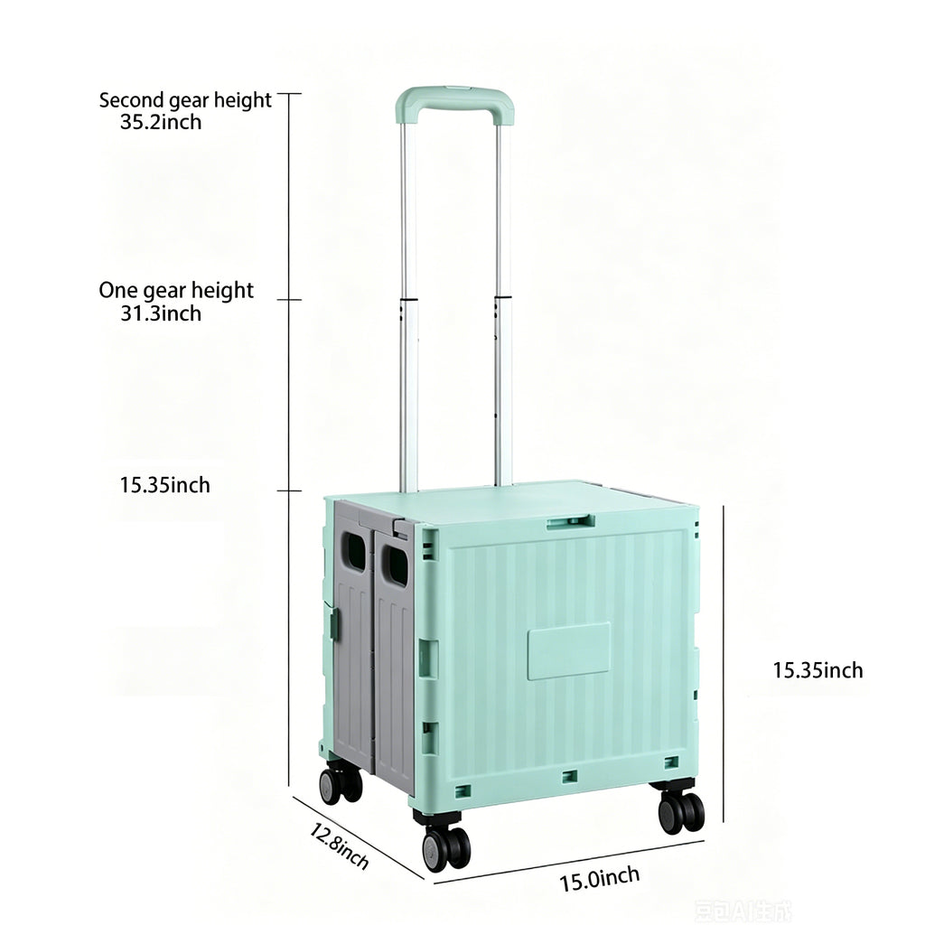 Foldable Utility Cart Portable Rolling Crate with Lid Collapsible Handcart Shopping Trolley Telescopic Handle 4 Wheels for Picnic Camping Outdoor Use