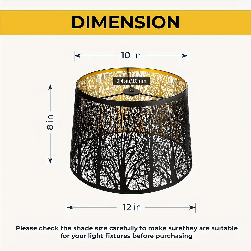 Forest Pattern Drum Lamp Shades Set of 2 – 10" Top x 12" Bottom x 8" High, Natural Replacement Shades for Table Lamps