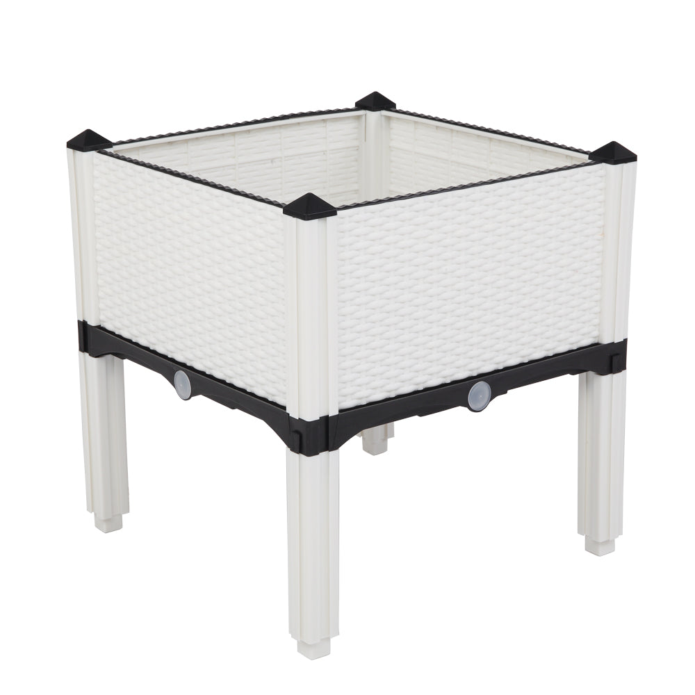 AEELLEEA-2Pcs Free Splicing Injection Planting Box, White Rattan Texture Plastic Raised Garden Planter for Balcony Patio Herb Vegetable Growing