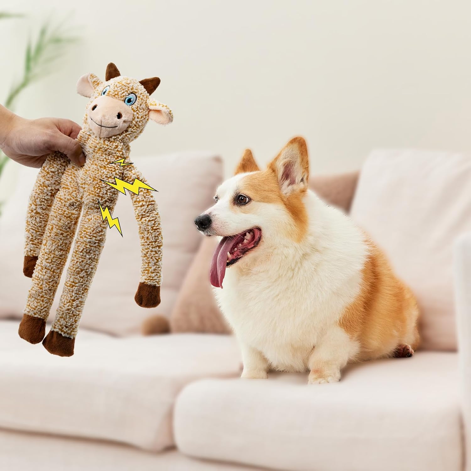 No Stuffing Dog Toys for Large Dogs, 5 Pack Squeaky Crinkle Interactive Dog Animals, Plush Teething Toys to Keep Them Busy, Cute Funny Dogs Gifts for Small Medium Large Breed