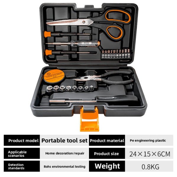 AEELLEEA-26 Piece General Household Hand Tool Set with Plastic Storage Case, Orange, Complete Repair DIY Hand Kit for Home Maintenance