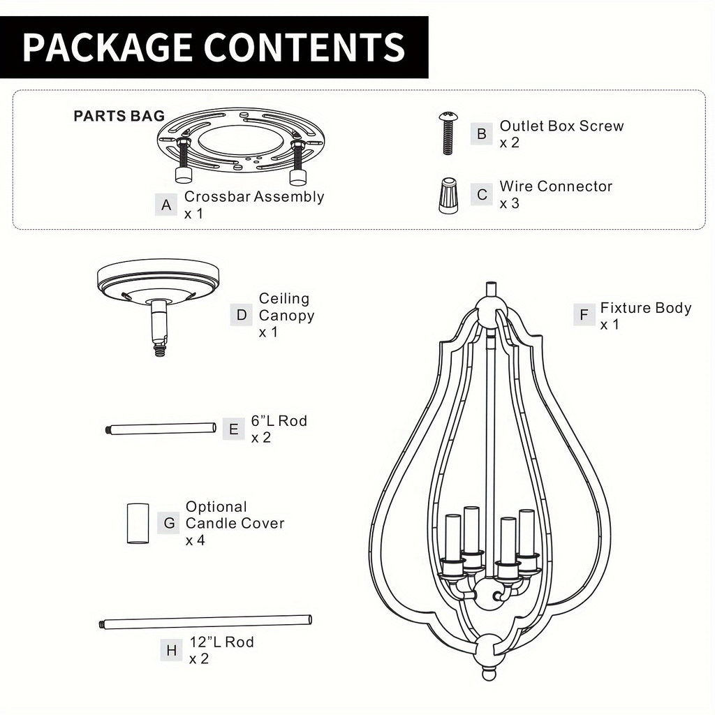 4-Light White Bud-Shaped Pendant Light - Vintage Metal French Country Style - Ideal for Kitchen Island, Farmhouse, Dining Room, Living Room, Bedroom & Foyer (Bulbs Not Included)