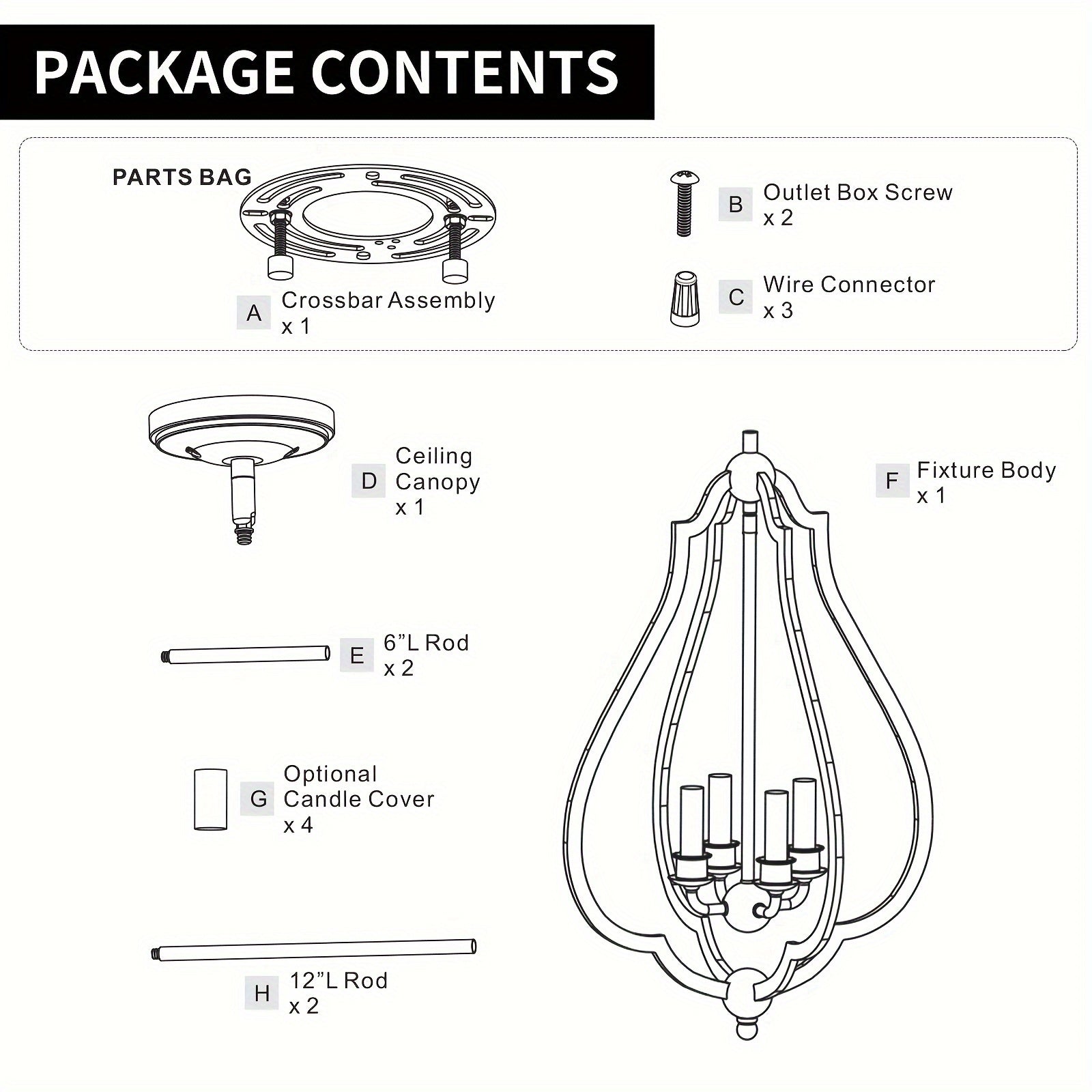 4-Light White Bud-Shaped Pendant Light - Vintage Metal French Country Style - Ideal for Kitchen Island, Farmhouse, Dining Room, Living Room, Bedroom & Foyer (Bulbs Not Included)