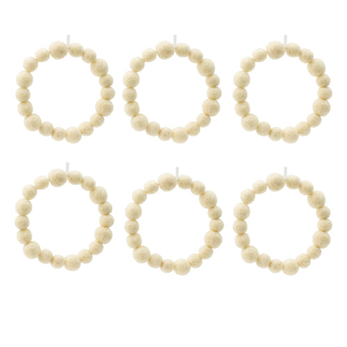 6 PCS Felt Ball Christmas Ornaments, Cream White Wool Felt Ball Ring Wreath Hanging Decorations, Boho Christmas Tree Ornaments for Holiday Party