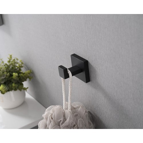 AEELLEEA 5-Piece Matte Black Bathroom Hardware Set, 23.82" Towel Bar Towel Ring Toilet Paper Holder 2 Robe Hooks Wall Mount Kit