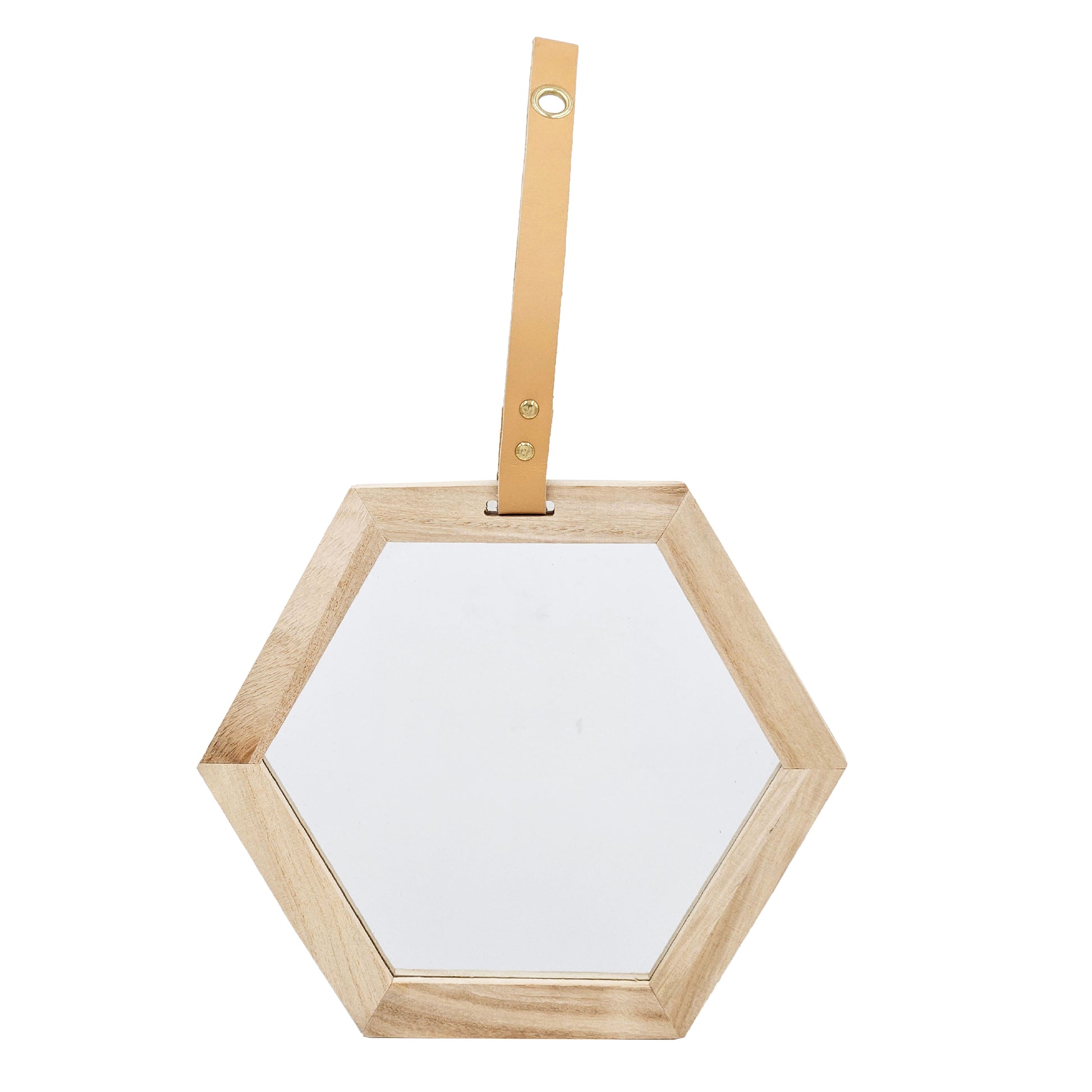 11x10 Inch Hexagon Wall Mirror, Natural Wood Frame Hanging Geometric Mirror for Home Decor