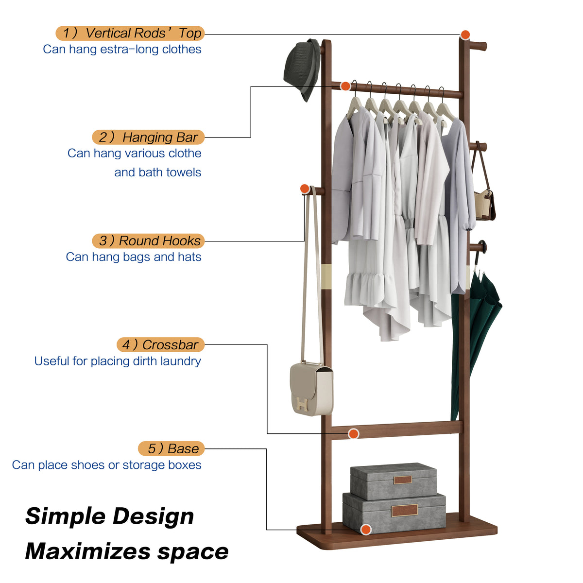 Coat Racks solid wood hanger 23.6* 11*71in Solid environmental protection easy to assemble beautiful can be placed in the bedroom/living room