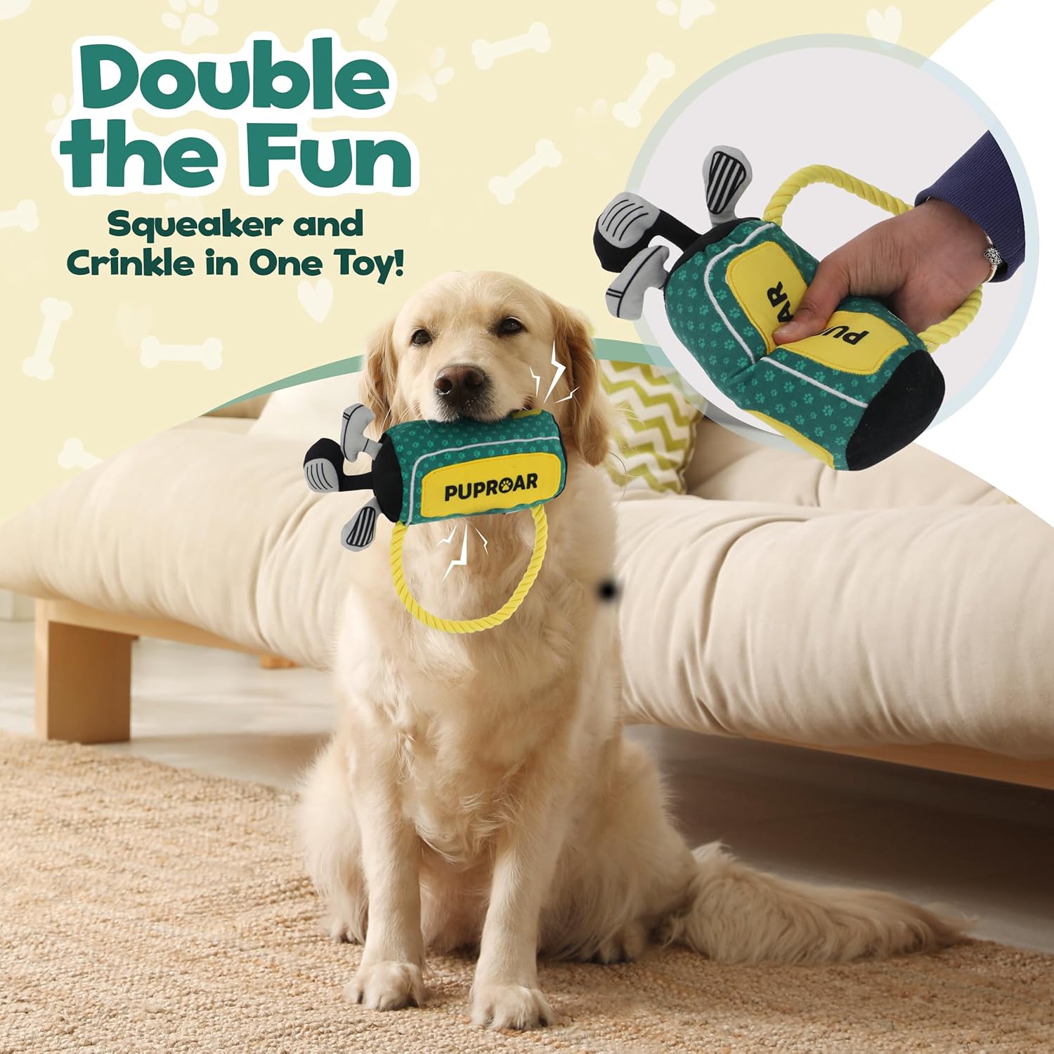 ZippyPaws Dog Toy, Funny Plush Squeaky Puppy Gift with Rope & Crinkle, Golf Bag Gift