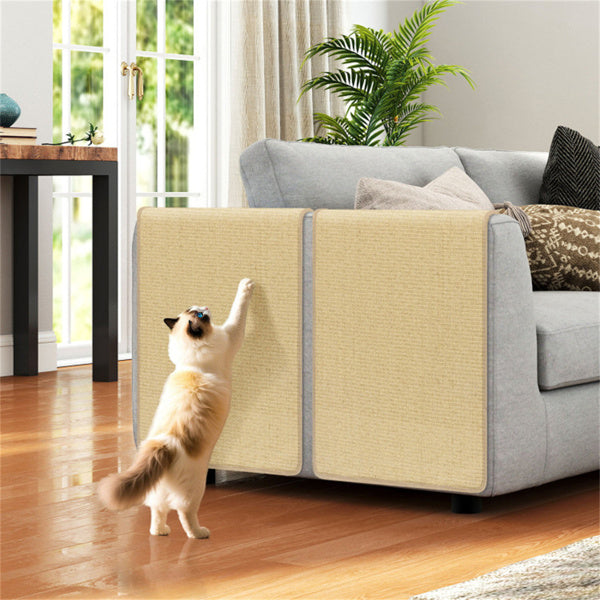 2 Pcs Sisal Cat Scratcher Mat, Natural Sisal Cat Scratching Pad with Hook Loop, Wall Floor Sofa Cat Scratch Mat Furniture Protector