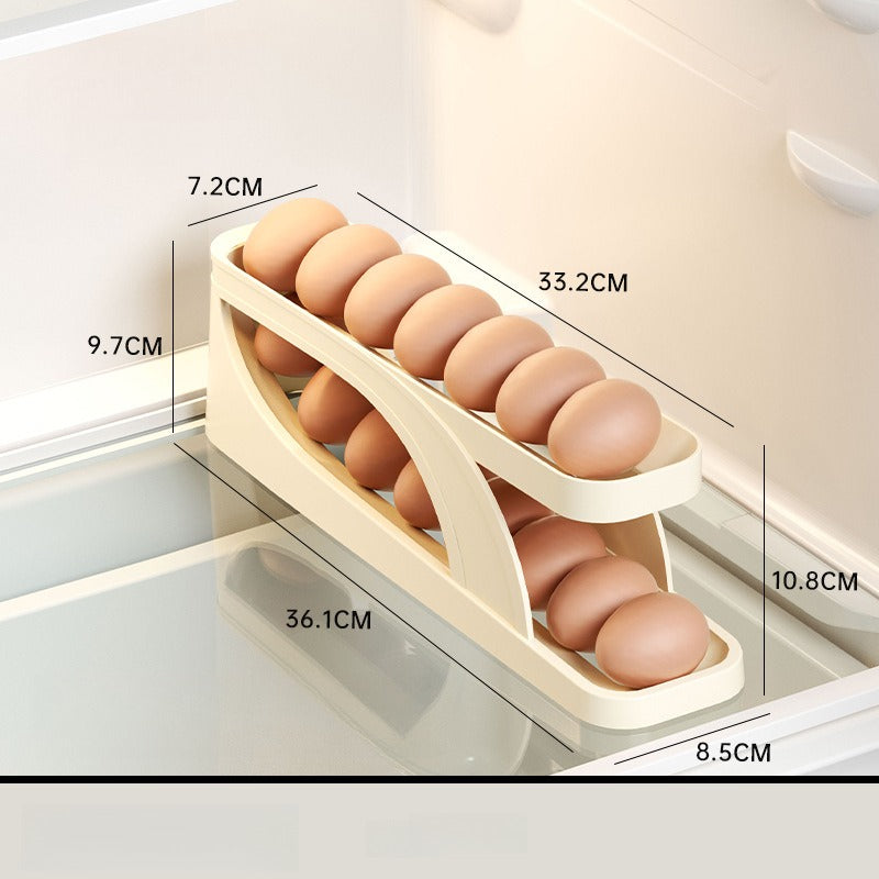 Rolling Egg Storage Container, Double Layer Sliding Egg Holder For Refrigerator Door, Auto Rolling Egg Organizer For Kitchen Fridge Side Door