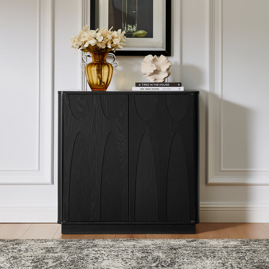 AEELLEEA Mid Century Modern Sideboard Cabinet, 2 Push-to-Open Doors Storage Credenza with Adjustable Shelf for Entryway Living Room