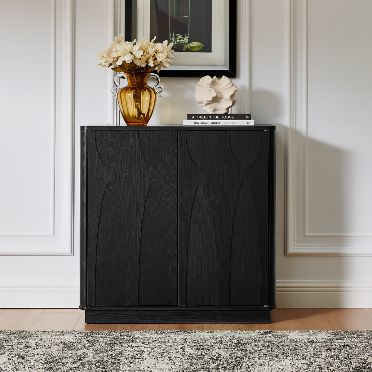 AEELLEEA Mid Century Modern Sideboard Cabinet, 2 Push-to-Open Doors Storage Credenza with Adjustable Shelf for Entryway Living Room