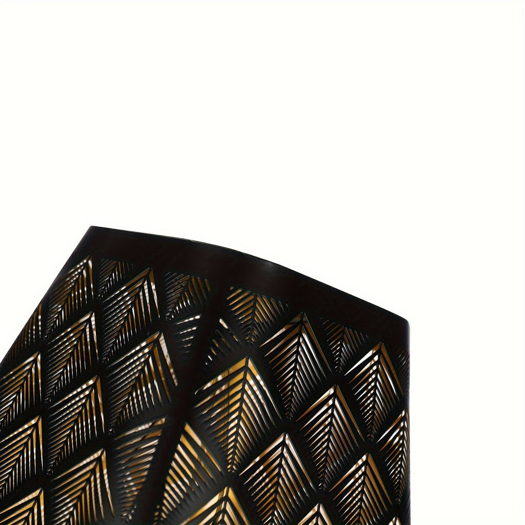 "Set of 2 Square Metal Lamp Shades with Etched Arrow Design, Black & Gold Finish, 3.55 x 5.6 Inches for Table or Floor Lamps"