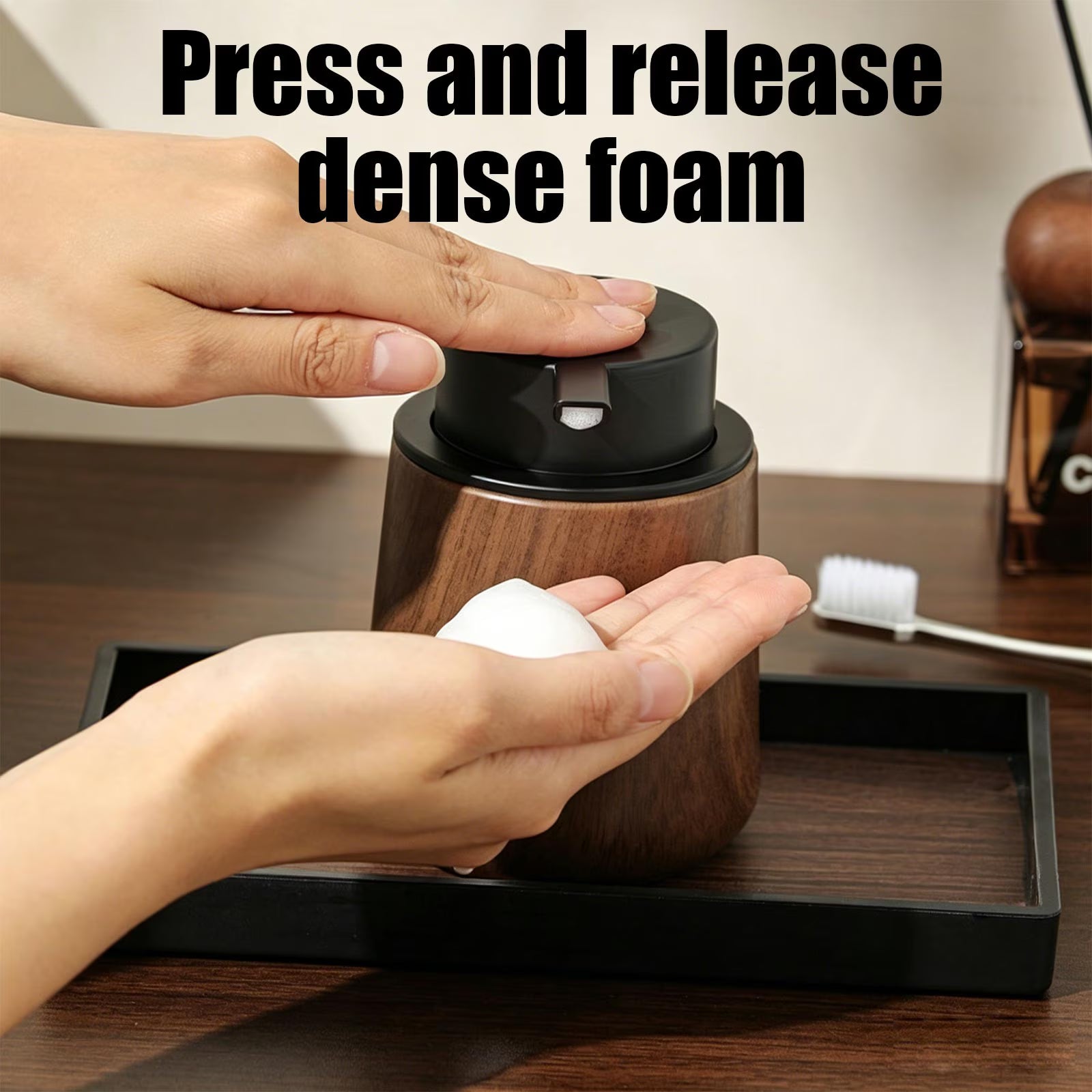 Wood Grain Foaming Soap Dispenser, 10oz Walnut Pump Bottle for Hand Soap & Lotion, Refillable Rustic Bathroom Kitchen Soap Dispenser with Dense Foam Pump