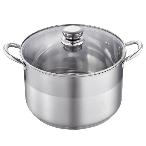 12 Quart Stainless Steel Stock Pot with Glass Lid, 11.4 L Soup Pot Induction Compatible for Gas Electric Ceramic Cooktop