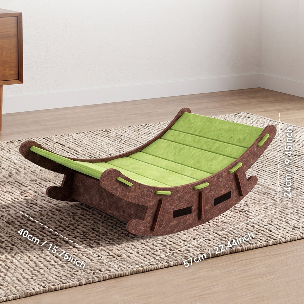 Felt Cat Rocking Bed, Gentle Rocking Cat Lounger with Scratch Resistant Surface, Interactive Indoor Cat Furniture for Kittens and Cats, Green
