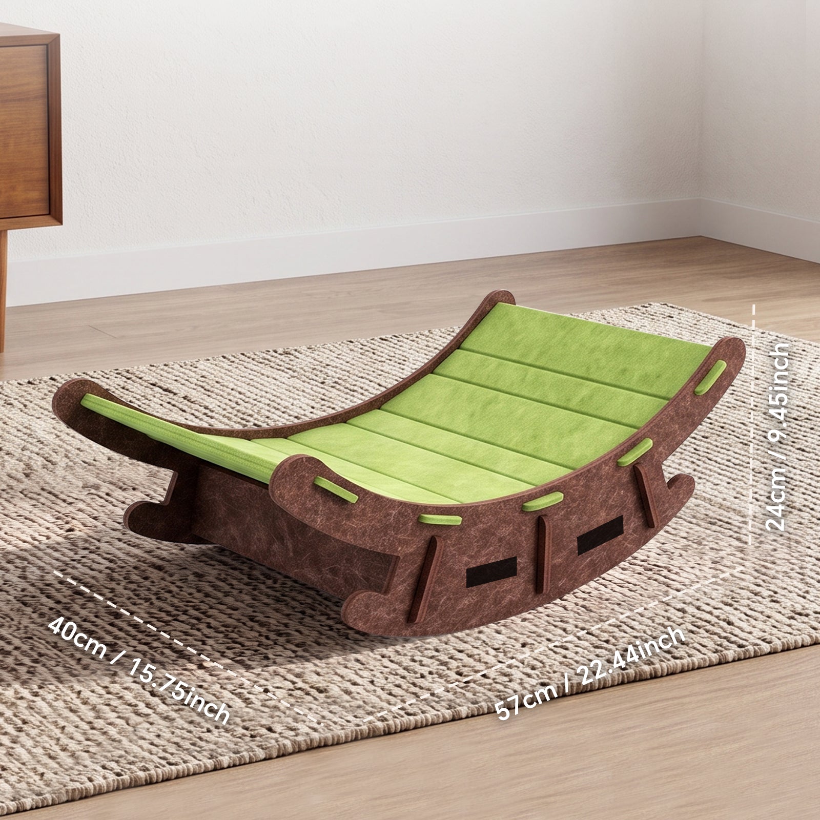 Felt Cat Rocking Bed, Gentle Rocking Cat Lounger with Scratch Resistant Surface, Interactive Indoor Cat Furniture for Kittens and Cats, Green