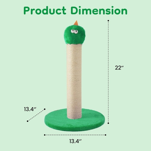 22" Cat Scratching Post, Sisal Cat Scratcher with Interactive Hanging Toy, Monster Design for Indoor Cats, Fits Kittens & Large Cats, Green