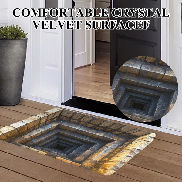 AEELLEEA 3D Optical Illusion Door Mat, Non-Slip Absorbent Indoor Entryway Rug, Stone Pit Design