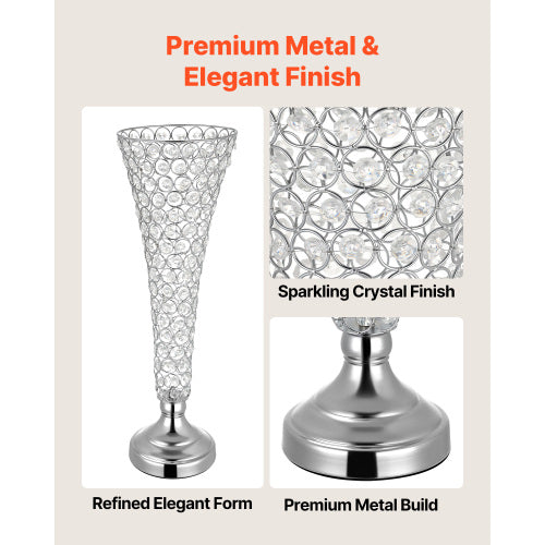 4 Pack 20 Inch Crystal Wedding Vases, Silver Metal Trumpet Flower Stand for Wedding Centerpieces, Party Decor