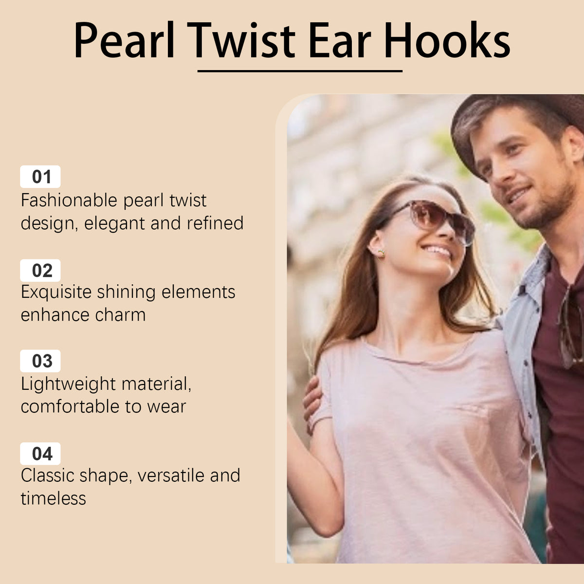 Gold Pearl Twist Ear Hooks for Women, Pearl Dangle Earrings, Jewelry for Wedding Bride, 1 Pair