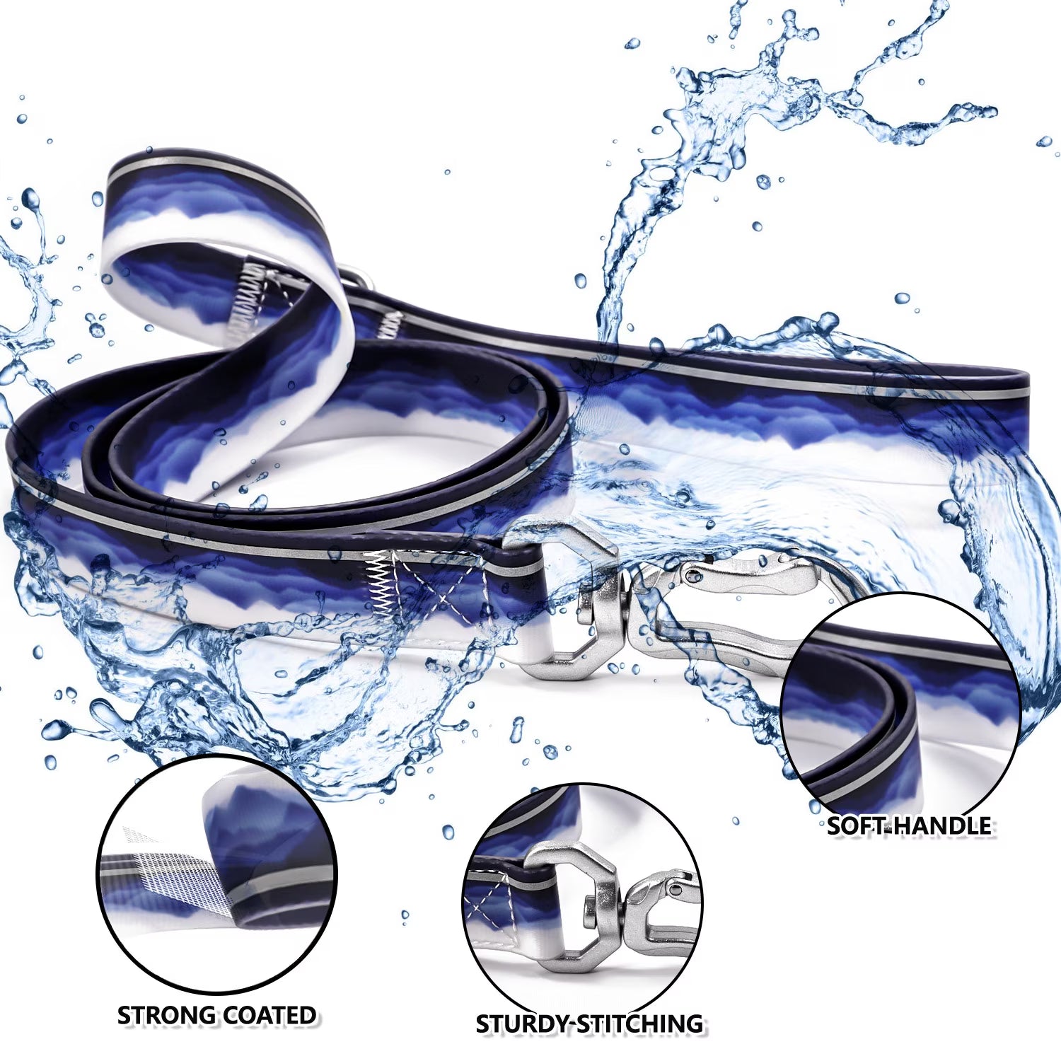 Reflective Dog Collar and Leash Set, Waterproof Adjustable Dog Leash with Metal Swivel Clip, Soft Handle Pet Leash Collar for Medium Large Dogs