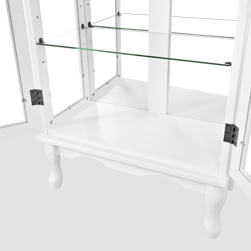 AEELLEEA White Curio Display Cabinet with Acrylic Mirror Back, Adjustable Tempered Glass Shelves, Double Glass Door Wooden Showcase for Collectibles