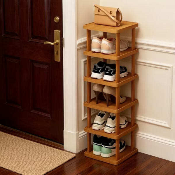 Bamboo Shoe Rack 6 Tier, Tall Natural Bamboo Shoe Shelf for Entryway, Space Saving Vertical Storage Rack for Shoes Bags Plants