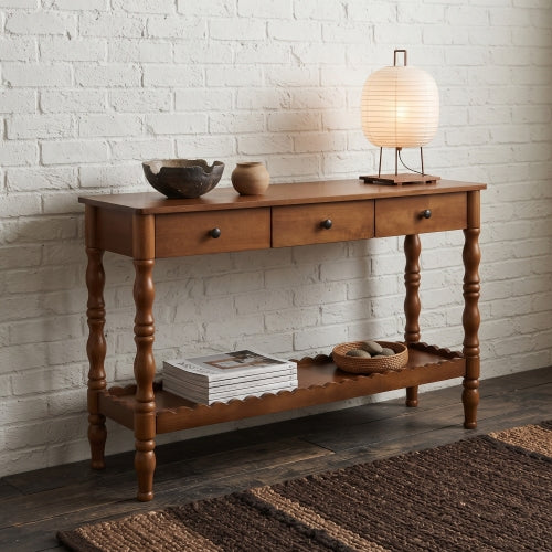 AEELLEEA 47.2" Farmhouse Console Table with 3 Drawers, Rustic Wood Entryway Table with Storage Shelf, Brown
