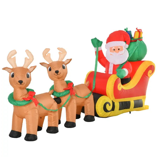 Aeelleea 8Ft Lighted Christmas Inflatable Santa with Sleigh & Reindeer, Blow Up Yard Decor with Built-in LED Lights for Outdoor Lawn Holiday Display