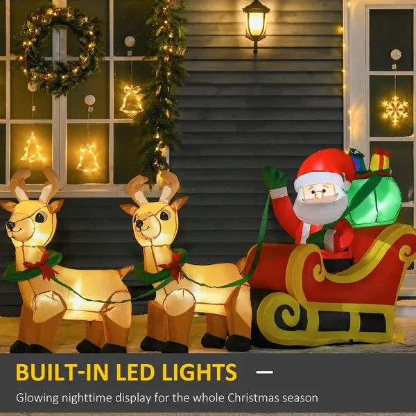 Aeelleea 8Ft Lighted Christmas Inflatable Santa with Sleigh & Reindeer, Blow Up Yard Decor with Built-in LED Lights for Outdoor Lawn Holiday Display