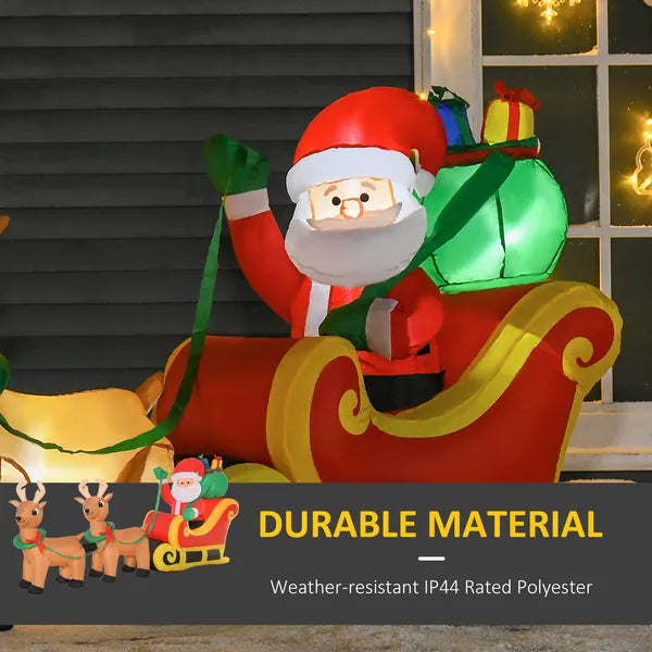 Aeelleea 8Ft Lighted Christmas Inflatable Santa with Sleigh & Reindeer, Blow Up Yard Decor with Built-in LED Lights for Outdoor Lawn Holiday Display