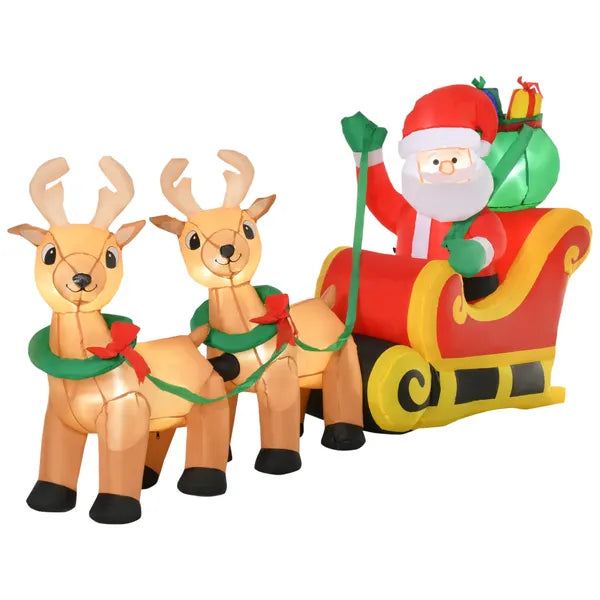 Aeelleea 8Ft Lighted Christmas Inflatable Santa with Sleigh & Reindeer, Blow Up Yard Decor with Built-in LED Lights for Outdoor Lawn Holiday Display