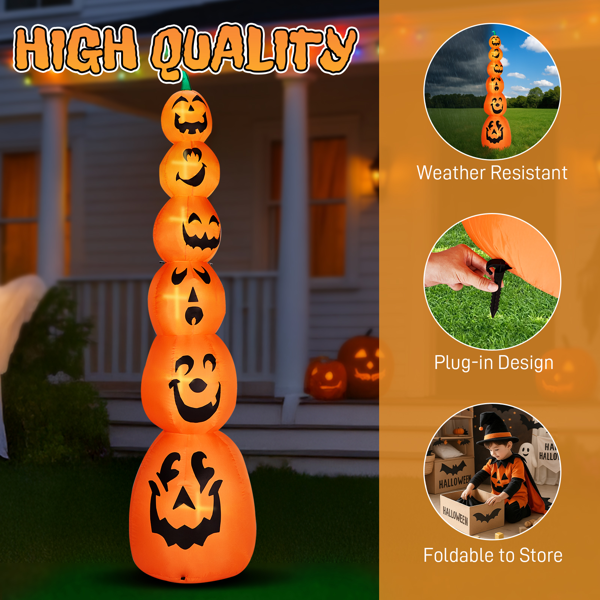Aeelleea 9FT Halloween Inflatable Stacked Pumpkins, Blow up 6 Pumpkins Inflatable with Built-in LED Lights Outdoor Decorations Large Party Yard Decoration