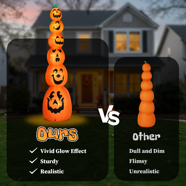Aeelleea 9FT Halloween Inflatable Stacked Pumpkins, Blow up 6 Pumpkins Inflatable with Built-in LED Lights Outdoor Decorations Large Party Yard Decoration