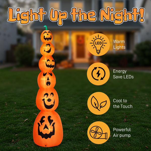 Aeelleea 9FT Halloween Inflatable Stacked Pumpkins, Blow up 6 Pumpkins Inflatable with Built-in LED Lights Outdoor Decorations Large Party Yard Decoration
