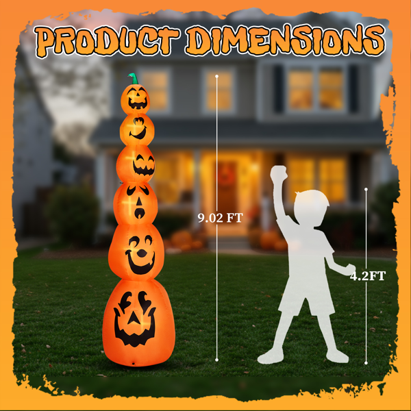 Aeelleea 9FT Halloween Inflatable Stacked Pumpkins, Blow up 6 Pumpkins Inflatable with Built-in LED Lights Outdoor Decorations Large Party Yard Decoration
