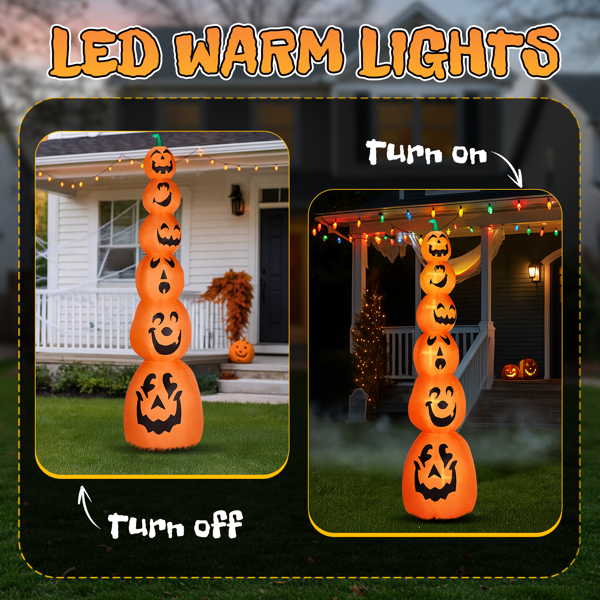 Aeelleea 9FT Halloween Inflatable Stacked Pumpkins, Blow up 6 Pumpkins Inflatable with Built-in LED Lights Outdoor Decorations Large Party Yard Decoration