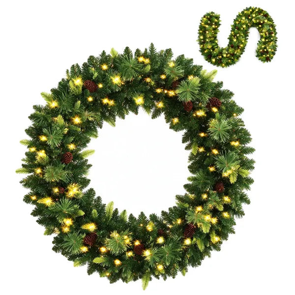 AEELLEEA 9FT Pre-Lit Artificial Christmas Garland with Pine Cones, Lighted Pine Garland for Mantel Stair Doorway Holiday Decor