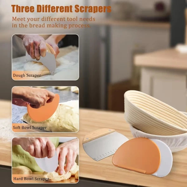 Aeelleea 9In Round & 10In Oval Rattan Banneton Set, 20Pcs Sourdough Baking Kit with Linen Liners & Tools for Artisan Bread Making