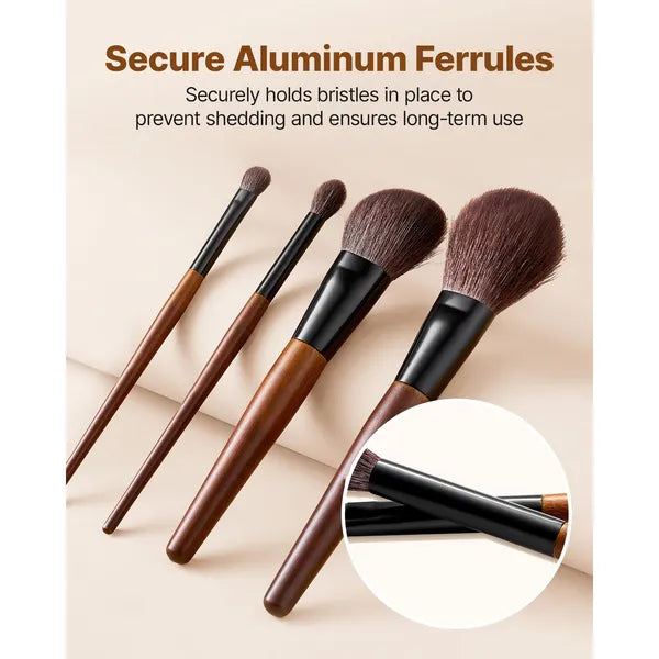 9‑Piece Professional Makeup Brush Set, Soft Synthetic Wool Bristles Birch Wood Handle Cosmetic Brushes Kit with Storage Bag for Face Eye Makeup