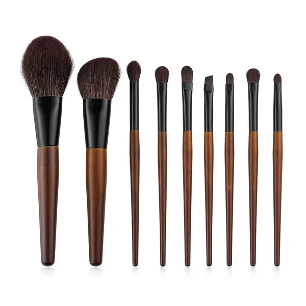 9‑Piece Professional Makeup Brush Set, Soft Synthetic Wool Bristles Birch Wood Handle Cosmetic Brushes Kit with Storage Bag for Face Eye Makeup